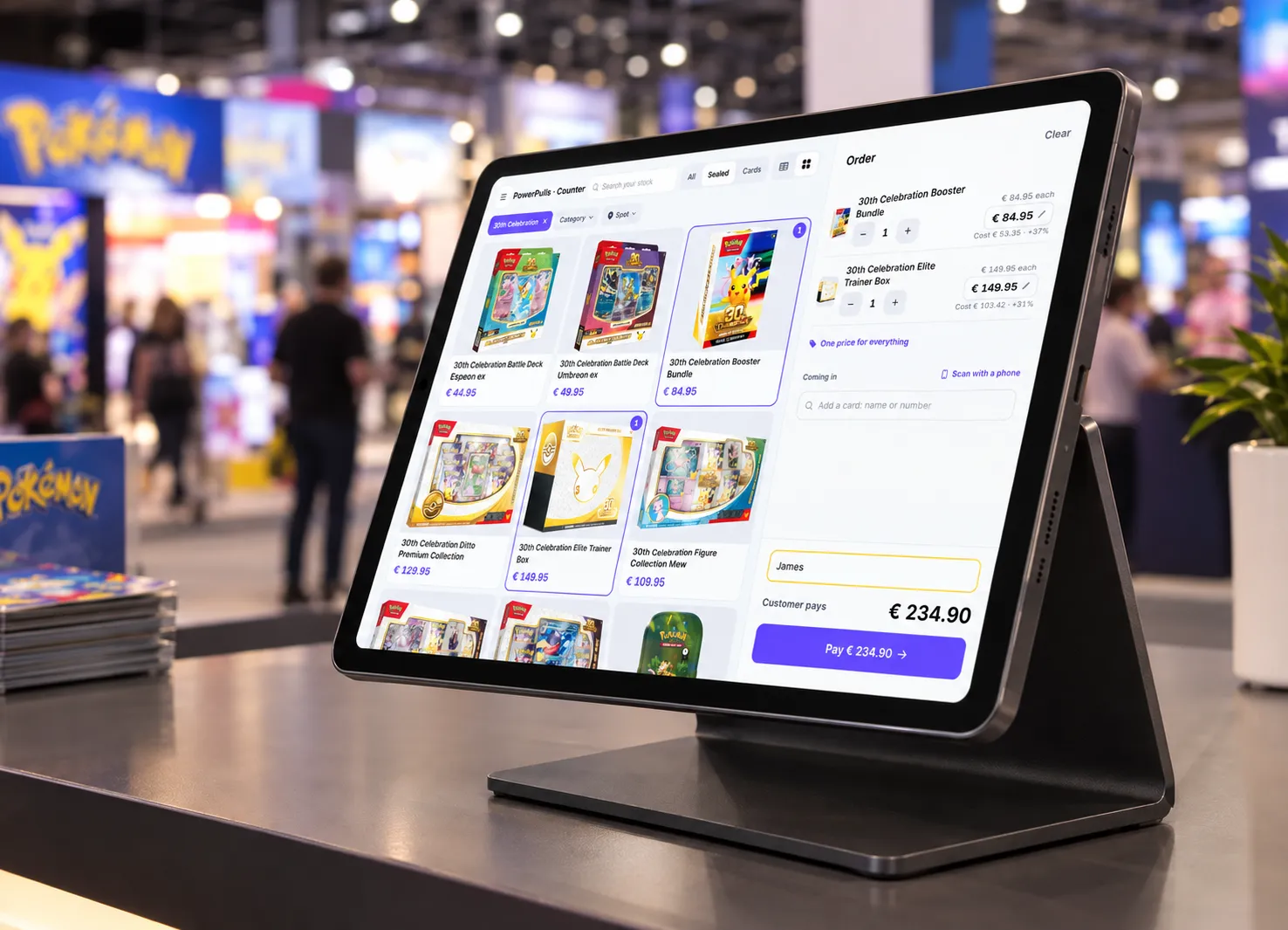 The Ripshop POS on an iPad on a stand at a card fair